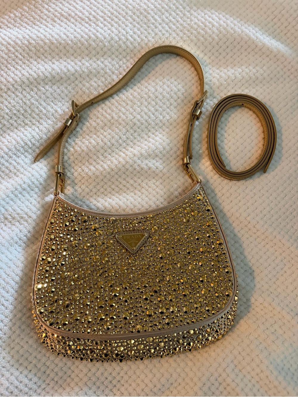 Prada Gold Crystal Satin Cleo